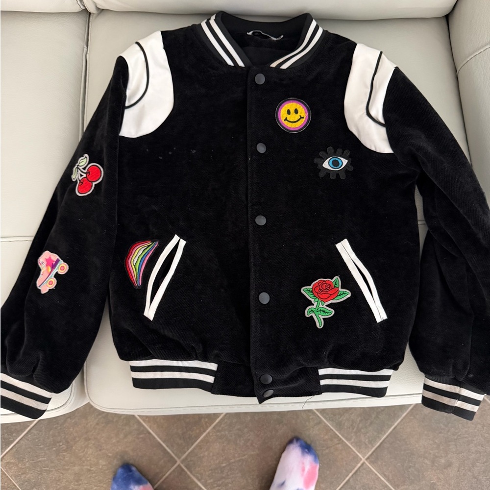 Lola + The Boys Black and White Striped Collar Jacket